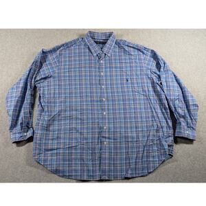 RALPH LAUREN Men Shirt 3XB Blue Plaid Cotton Button‎ Down Casual